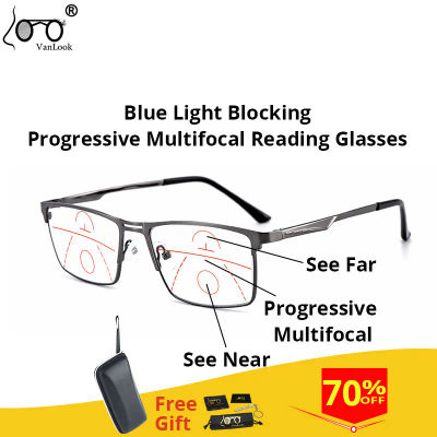 Gafas de lectura progresivas para hombre, gafas multifocales con bloqueo de luz azul para ordenador, gafas deportivas con montura cuadrada AntI Glare UV