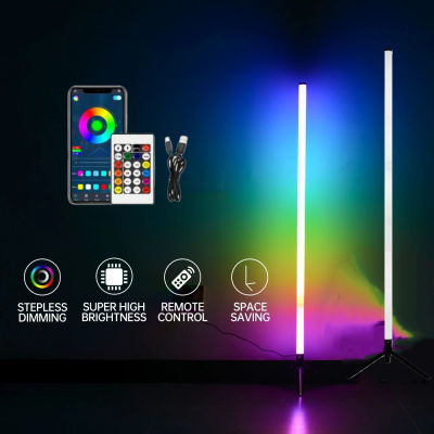 Lámpara de Pie Esquinera USB RGBIC 360 ° Iluminación Ambiental Atenuable con Cambio de Color, con Aplicación Bluetooth y Control Remoto para Sala de Estar y Dormitorio