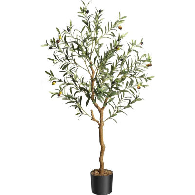 Olivo Artificial con Hojas Realistas, Frutos de Olivo Realistas, Tronco Natural, Árbol Artificial Alto en Maceta, Planta Decorativa para Interiores y Exteriores, para Sala de Estar, Oficina,
