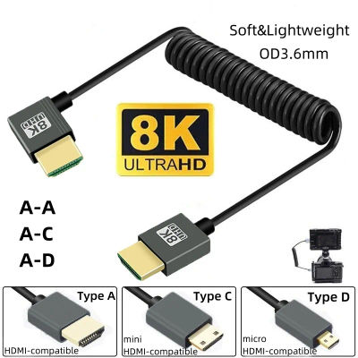 Cable 8K UHD de alta velocidad compatible con HDMI Mini/Micro HDMI Cable en espiral para HDTV portátil PC PS4 cámara DV Monitor pantalla