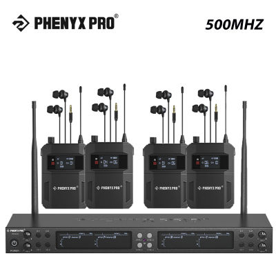 Phenyx Pro Sistema de Monitor intrauditivo inalámbrico Mono, cuatro canales, 500mhz, con 4 salidas de bucle, frecuencias UHF, montaje en Rack para estudio/banda