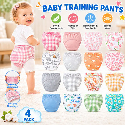 Paquete de 4 Pantalones de Entrenamiento para Bebés, Ropa Interior de Algodón Lavable, Pañales de Tela Reutilizables para Niños de 11-18 kg