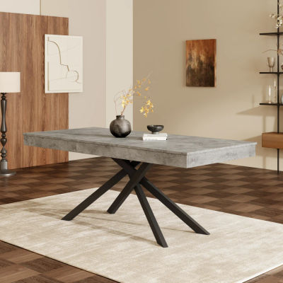 Mesa de Comedor Rectangular Extensible Moderna de 140-180×80cm, Tablero Grueso Resistente con Patas Metálicas Robustas, Mesa de Comedor Extensible para 6-8 Personas, Muebles Minimalistas para Cocina,