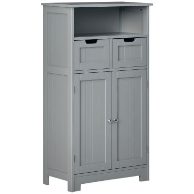Mueble de baño Kleankin, mueble de almacenaje con 2 cajones, nicho, armario con puerta, estante ajustable, armario de baño, cocina, salón, 60x30 x cm, Gris