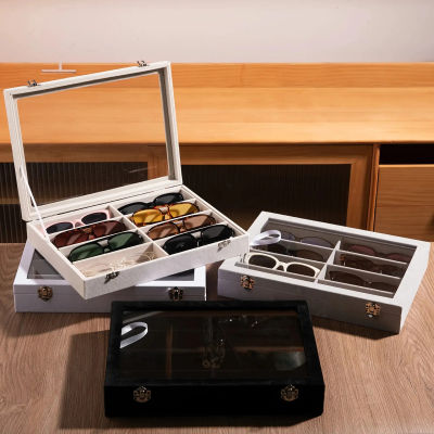 Caja de Almacenamiento para Gafas de Sol con 8 Compartimentos, Material de Franela, Exhibidor de Gafas, Organizador General para Gafas de Sol con Cerradura