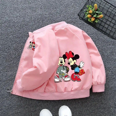 Chaqueta de primavera para bebés, niños y niñas, ropa de abrigo con estampado de dibujos animados de Minnie Mouse para niños de 1 a 6 años, abrigo cortavientos para niños