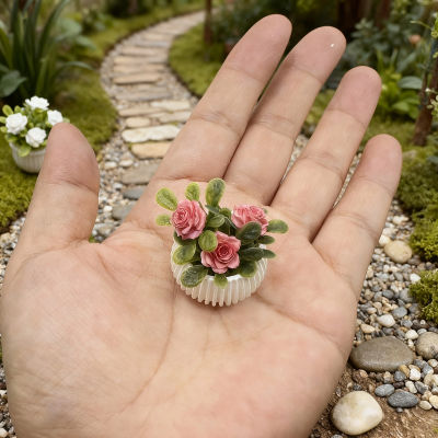 1 unidad de plantas en macetas de rosas en miniatura, decoración de escena de sala de estar de casa modelo, plantas en macetas, artesanías de paisaje en miniatura