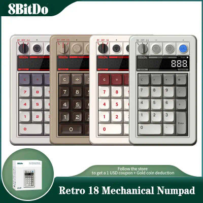 8bitdo-Numpad mecánico Retro 18, modo calculadora, 18 teclas, Bluetooth/2,4G/con cable, accesorios de juego para PC, ventana, Android