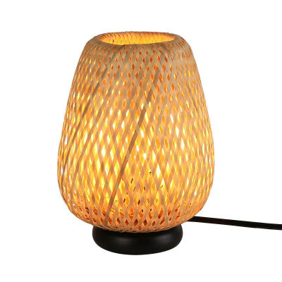 ALPINALUZ Lámpara de Mesa de Mimbre y Bambú: Luz Ambiental Contemporánea para Sala de Estar, Enchufable con Interruptor de Cable para Dormitorios y Sala de Estar
