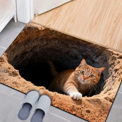 Alfombra de puerta con agujero redondo de gato, ilusión óptica 3D, alfombra antideslizante absorbente para el hogar, decoración para sala de estar, dormitorio, baño y puerta