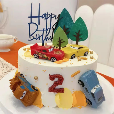 4 Uds. De coches relámpago, accesorios para decoración de tarta de feliz cumpleaños, decoración para fiesta de cumpleaños, Baby Shower, suministros de regalo para Baby Shower