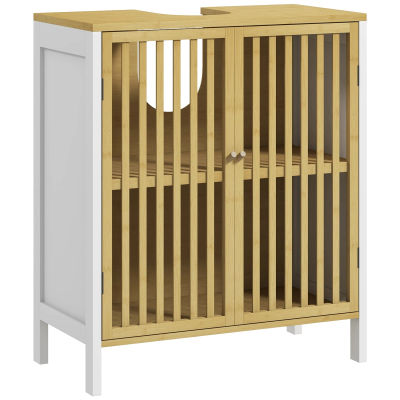 HOMCOM Mueble para Debajo del Lavabo de Bambú 60x30x70 cm Natural y Blanco