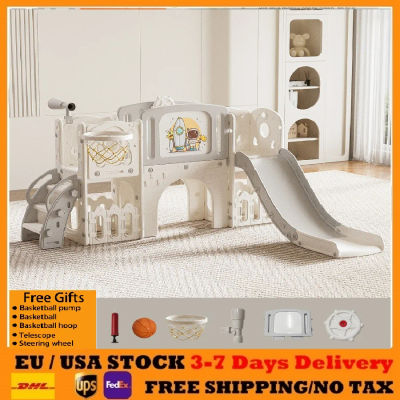 Tobogán para bebés, parque infantil, tobogán para niños, tobogán interior y exterior con pizarra de dibujo, tobogán multifuncional con aro de baloncesto