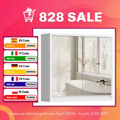 HOMCOM Armario de Baño con Espejo con 2 Puertas y Estante Ajustable Mueble Colgante de Baño para Aseo Estilo Moderno 48x14,5x45 cm Blanco