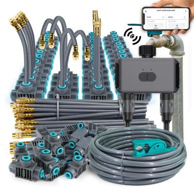 Temporizador de Riego Inteligente con Bluetooth y Wifi de Doble Zona Independiente, Kit de Enfriamiento por Nebulización, Programa de Riego Personalizado por Aplicación, Conexión Rápida