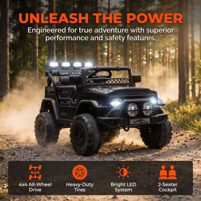 HAUSPROFI Auto Eléctrico para Niños de 12V, con Control Remoto, Cinturón de Seguridad, Luces LED, ATV de 4 Ruedas, Altavoz Bluetooth, 3 Velocidades, Suspensión, para Niños de 3+ Años