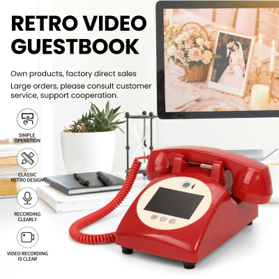 Libro de invitados de vídeo de fiesta de boda de estilo Retro, cabina de teléfono, grabación de mensajes, MP4, audio, libro de mensajes, teléfono
