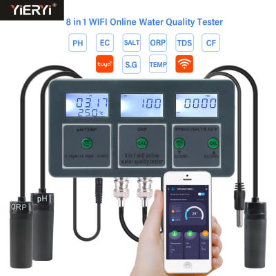 WiFi Tuya Medidor de PH inteligente Registrador de datos Temperatura TDS Salinidad S.G. Analizador de monitor de probador de agua EC ORP para acuarios, piscina, hidroponía