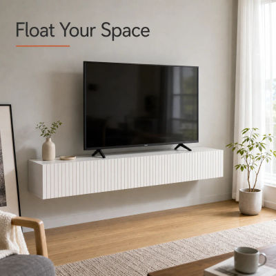 Mueble de TV de Pared de 140cm para TV de 72 Pulgadas, 2 Puertas Abatibles, Blanco, 140x25x22cm