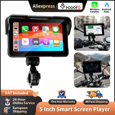 Podofo Navegador GPS para motocicleta con Carplay inalámbrico de 5 pulgadas, Android Auto, IP68, resistente al agua, monitor de presión, reproductor de pantalla para motocicleta