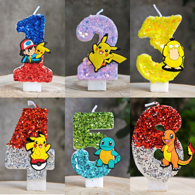 Vela de Pokémon número 0-9, vela de fútbol, decoración de pastel de Pikachu, fiesta de cumpleaños para niños, regalo de decoración para Baby Shower