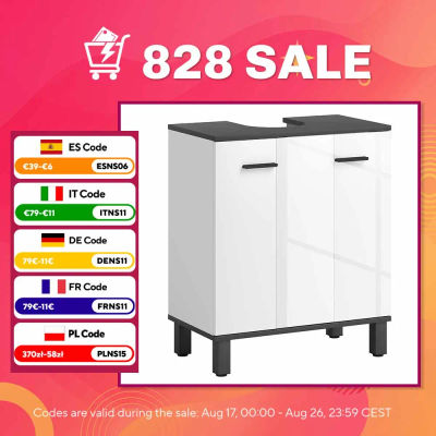 HOMCOM Mueble Bajo Lavabo con 2 Puertas y Estante Ajustable 60x34x70 cm Blanco