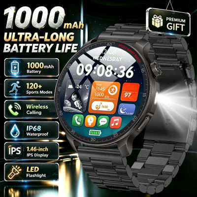 Reloj Inteligente Militar para Exteriores 2026 con Batería de 1000 mAh, Reloj Inteligente para Hombre con Resistencia al Agua IP68K, Linterna LED, Monitor de Ritmo Cardíaco y Rastreador Deportivo