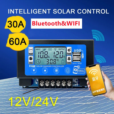 Controlador de carga Solar integrado, dispositivo MPPT de almacenamiento de energía a presión, con pantalla Digital grande LCD, Bluetooth, Wifi, 12V/24V, 30A60A
