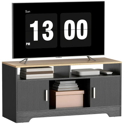 HOMCOM Mueble para TV con gran capacidad de almacenamiento, 2 compartimentos abiertos, 2 armarios con puertas, 1 armario abierto, 105x40x52 cm, efecto madera negra