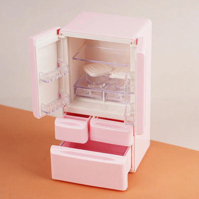 Casa de juegos piezas de juguete, minirefrigerador de dibujos animados, Escena de cocina, mueble de bolsillo, 1: 12