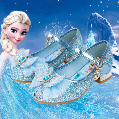 Sandalias de princesa Disney para niñas, zapatos para niños, zapatos para niños Elsa, moda para niñas, zapatos de tacón alto rosa y azul para bebés, talla