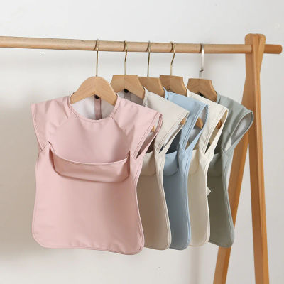 Baberos de bebé de Color sólido, bata artística impermeable para niños y niñas, delantal de alimentación sin mangas con bolsillo, cosas para bebés
