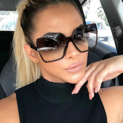 Gafas de sol de gran tamaño para mujer a la moda, gafas de sol femeninas de diseñador de marca de plástico degradado Uv400