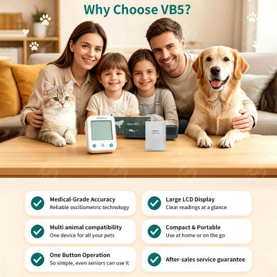 Monitor de Presión Arterial para Mascotas, 5 Brazaletes de Diferentes Tamaños para Perros y Gatos, Monitor Veterinario de Presión Arterial para Mascotas Pequeñas, Medianas y Grandes