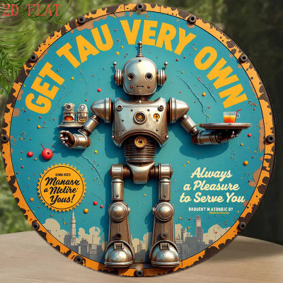 Letrero de Pared de Aluminio Vintage de 8 Pulgadas con Diseño de Robot, Texto Divertido y Regalo
