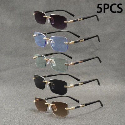 5/1 PCS Gafas de Sol Sin Montura Rectangulares de Moda Populares para Hombres y Mujeres, Gafas de Sol Pequeñas Cuadradas para Viajes de Verano