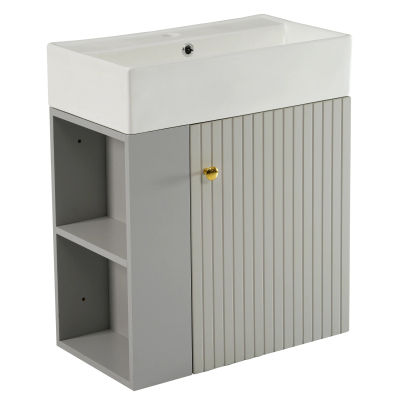 Mueble de Baño Suspendido de 55 cm con Lavabo de Cerámica Brillante, Gris Claro