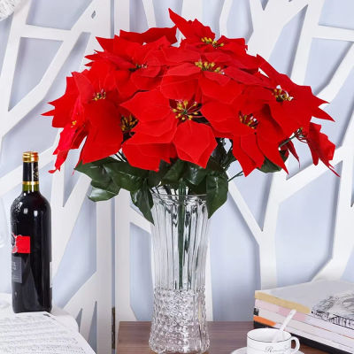Plantas artificiales de 50cm, decoración navideña, flor roja falsa, decoración de árbol de Navidad, rama de plantas de imitación, planta de flores Slik para el jardín del hogar