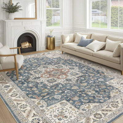 Alfombra Grande de Estilo Nórdico Persa para Dormitorio, Sala de Estar, Antideslizante, Lavable, Decorativa, para Oficina, Fácil de Limpiar, Tapete para Entrada