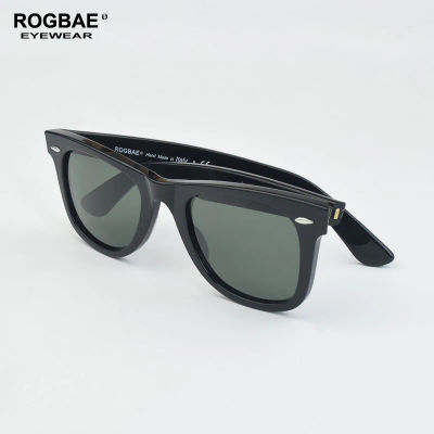 Gafas de sol ROGBAE inclinables para hombre, lentes de cristal clásicas, gafas de sol de acetato R214s, gafas de diseño con remaches de marca de lujo, gafas de sol femeninas