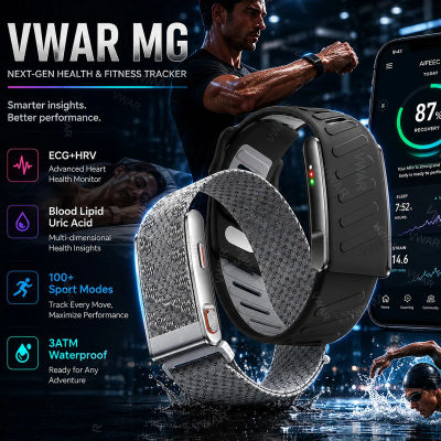 Pulsera Inteligente de Grado Médico 2026, VWAR MG, SpO2, Lípidos en Sangre, Ácido Úrico, ECG+PPG, Resistente al Agua, Sin Pantalla, Monitor de Actividad Física y Deportiva