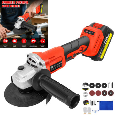 Amoladora Angular Inalámbrica de 21V con Batería y Cargador, Amoladora de 115mm y 3 Velocidades para Cortar, Desbastar y Pulir