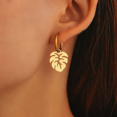 Pendientes de acero inoxidable, colgantes de hojas de plantas tropicales bohemias, pendientes de aro estéticos brillantes Retro para mujer, joyería para niña, nuevo