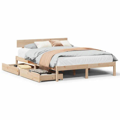 Cama de Madera Maciza Sin Colchón 120x190 cm de Madera de Pino Doble para Muebles de Dormitorio
