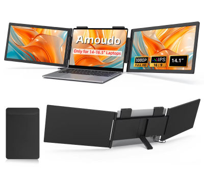 Monitor Portátil Dual Amoudo de 14 Pulgadas 1920*1080P IPS, Monitor Triple Portátil con Puerto USB-C para Laptop de 14 Pulgadas, Windows/Mac, Xbox