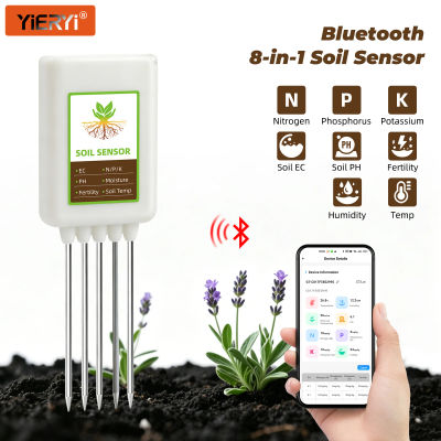 Medidor de Suelo Bluetooth 8 en 1, NPK, PH, EC, Recargable, Sensor Inteligente de Humedad y Temperatura del Suelo para Jardín e Invernadero