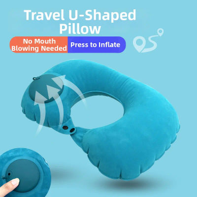 Almohada Inflable en Forma de U, Almohada de Viaje Portátil para el Cuello, Almohada de TPU Suave para Avión, Oficina y Camping
