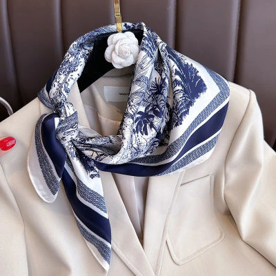 1 unidad de pañuelo cuadrado de 70 cm con estampado de plantas para mujer, de seda sintética, elegante y versátil, para la cabeza, bolso, ropa y accesorios.