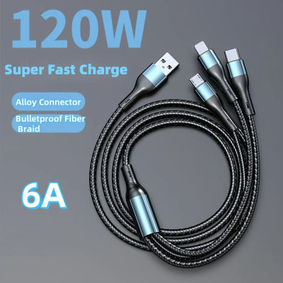 Cable USB tipo C 6A 120W 3 en 1, Cable de datos para cargador de teléfono de carga rápida para iPhone, Samsung, Xiaomi, Huawei, Cable Micro USB de carga rápida