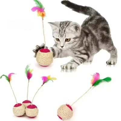 Juguete para Gato, manta de plumas coloridas, bola, garra de molienda, pelota interactiva, juguete para gato, volante de Sisal, 1 ud.
